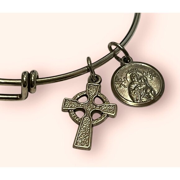 Cross & ROC Christian Medal Charm Sterling 925 Silver Bracelet 7 to 9 in - GIFT - Picture 4 of 5